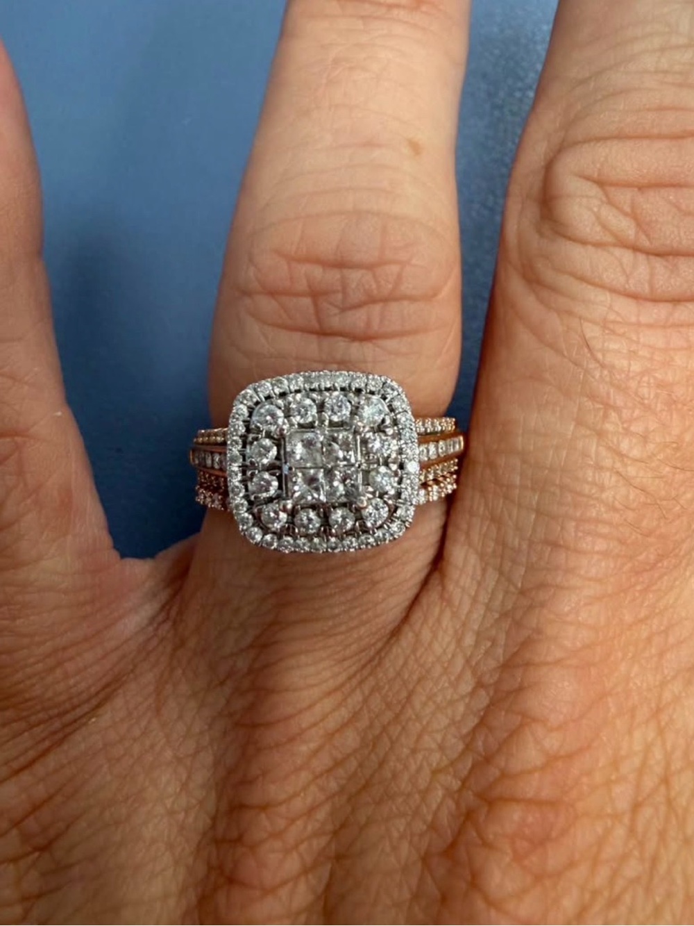 Diamond Halo Cluster Ring in Rose and White Gold